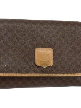 Authentic CELINE Macadam Canvas Shoulder Bag PVC Leather Brown Gold